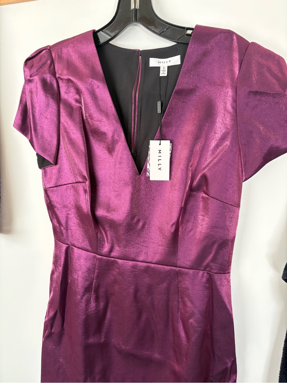 Milly Metallic Plum V-Neck Midi Dress